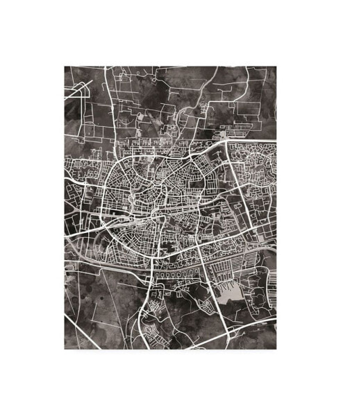 Michael Tompsett Leeuwarden Netherlands City Map Black Canvas Art - 19.5" x 26"