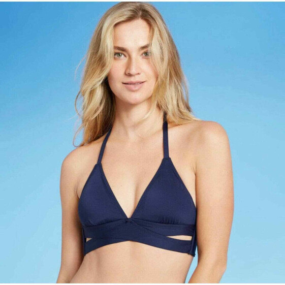 Bathing Suits for Women Kona Sol S Blue Navy Faux Wrap Halter Bikini Top Small