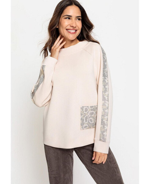 Women's Long Sleeve Studded Funnel Neck Jersey Top