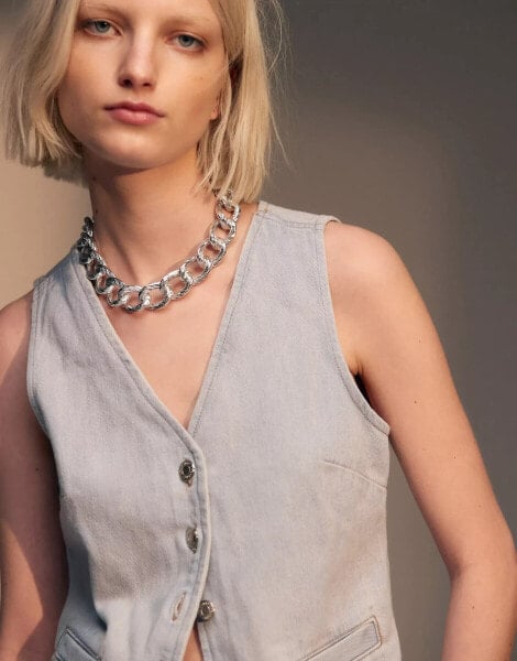 Topshop denim cinch waistcoat in ice blue