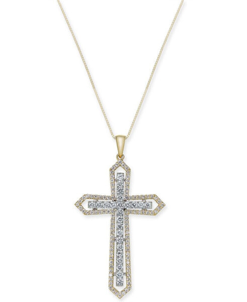 Diamond Two-Tone Cross Pendant Necklace (1 ct. t.w.) in 14k Yellow and White Gold