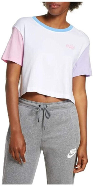 Спортивная футболка Nike 248863 Женская с кропом и цветными блоками, белая, размер L.