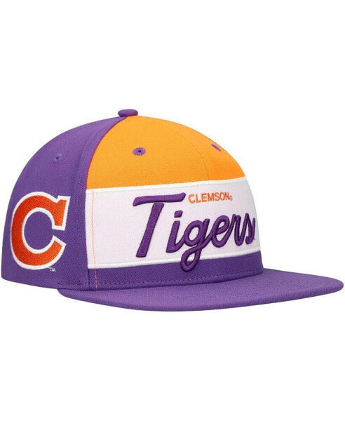 Men's White/Purple Clemson Tigers Retro Sport Colorblock Script Snapback Hat