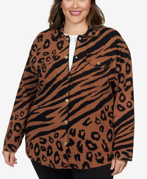 Plus Size Animal Print Shacket Sweater