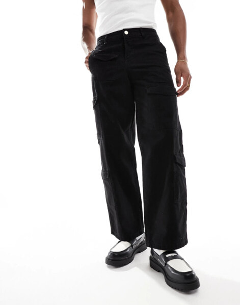 Jack & Jones loose fit multi pocket cargo trouser in black