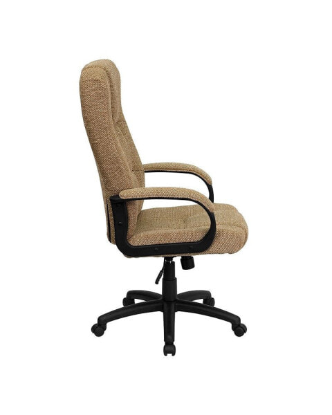 High Back Beige Fabric Executive Swivel Chair With Arms