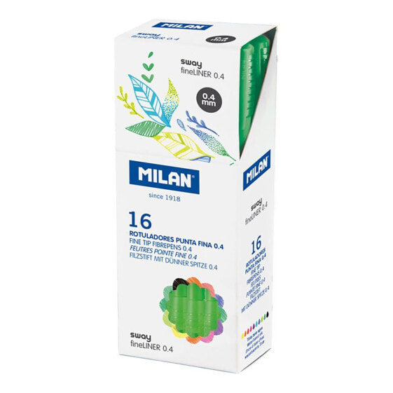 MILAN Box 16 Fine Tip Fibrepens Sway Fineliner 0.4 mm Green