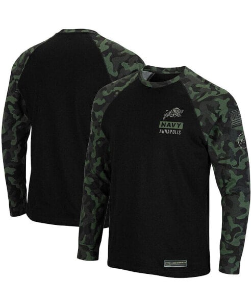 Men's Black Navy Midshipmen OHT Military-Inspired Appreciation Camo Raglan Long Sleeve T-shirt