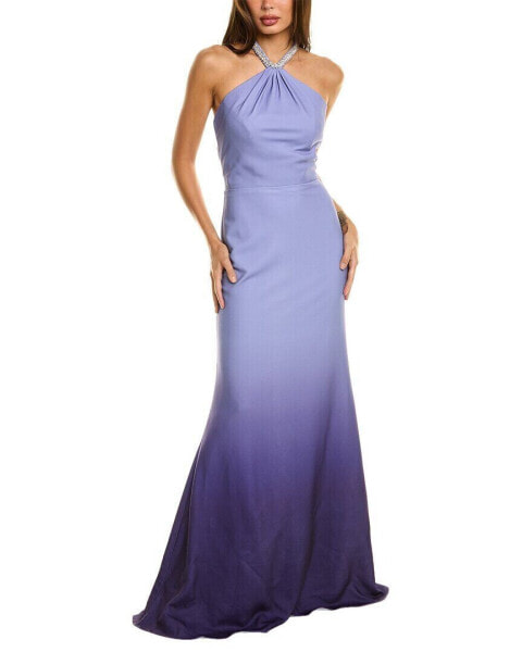 Rene Ruiz Halter Neck Ombre Crepe Mermaid Gown Women's