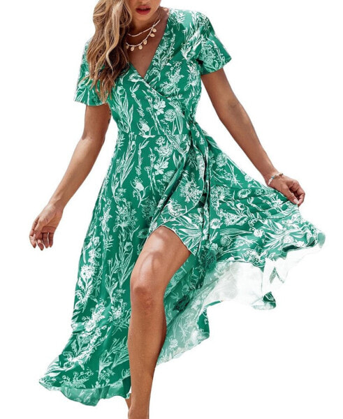 Women's Floral Ruffled Wrap Beach Dress