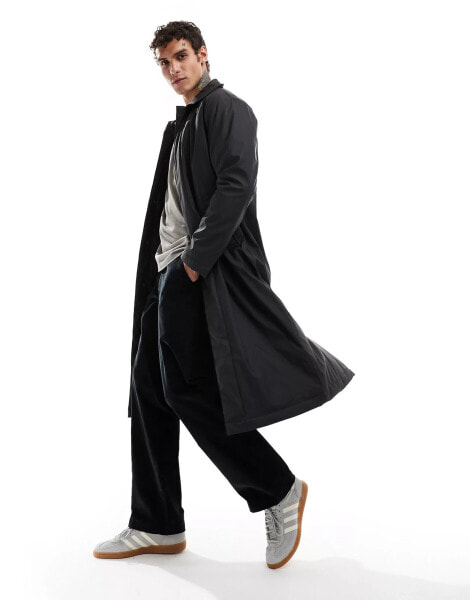 ASOS DESIGN rubberised trench coat in black