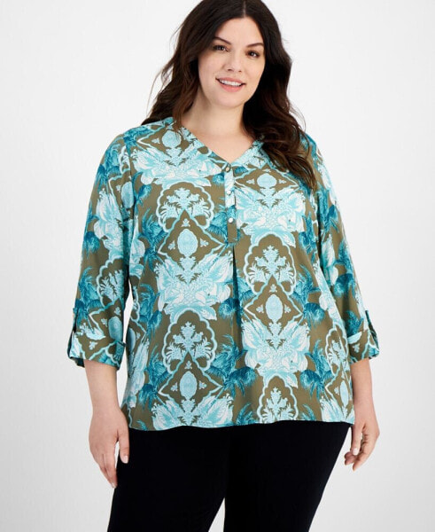 Plus Size Ornate Horizons Utility Top, Created for Macy's