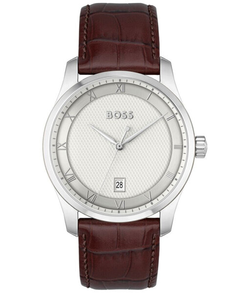 BOSS Men Principle Quartz Basic Calendar Brown Leather Watch 41mm