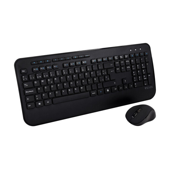 V7 CKW300ES Full Size/Palm Rest Spanish QWERTY - Black - Professional Wireless Keyboard and Mouse Combo – ES - Full-size (100%) - RF Wireless - Black - Mouse included