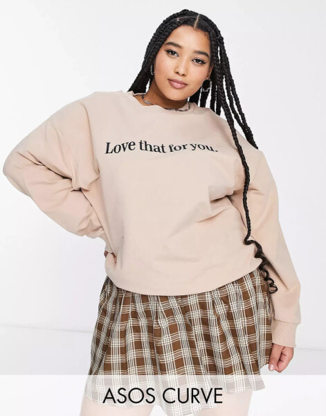 ASOS DESIGN Curve love that for you sweat in natural