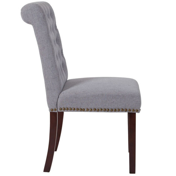 Hercules Series Light Gray Fabric Parsons Chair With Rolled Back, Accent Nail Trim And Walnut Finish