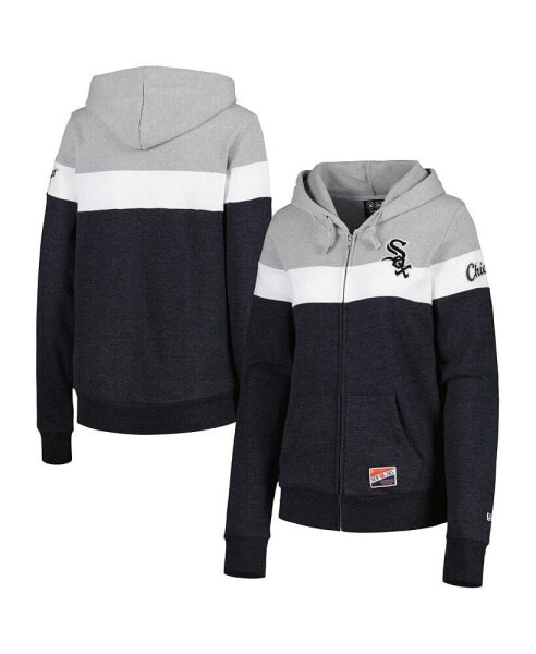 Women's Heather Black Chicago White Sox Colorblock Full-Zip Hoodie Jacket