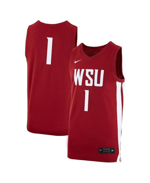 Men's #1 Crimson Washington State Cougars Logo Replica Basketball Jersey