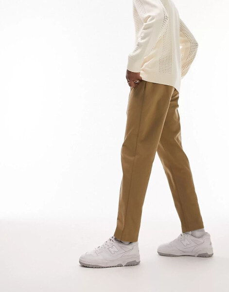 Topman tapered pintuck jogger in khaki