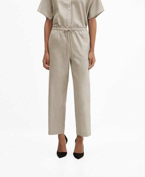 Women's Linen-Blend Elastic Waist Trousers