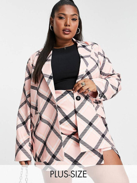 The Frolic Plus check print blazer co-ord in pale pink