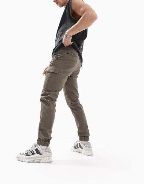 ASOS DESIGN skinny cargo cuffed trousers in khaki