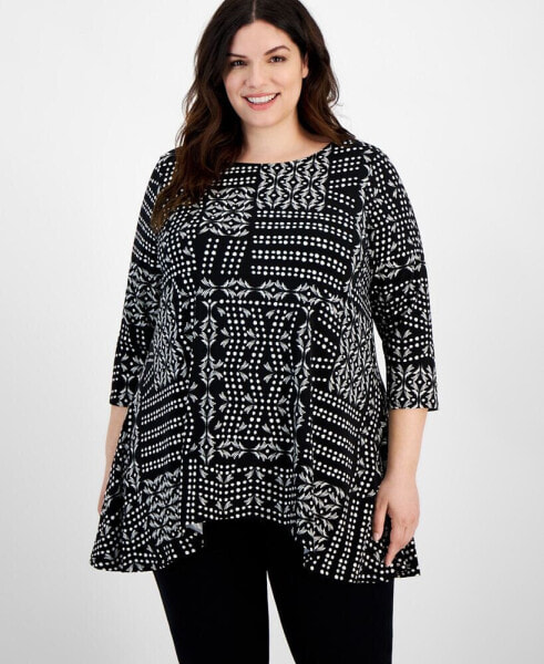 Plus Size Patchwork Paradise Swing Tunic, Created for Macy's