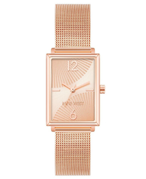 Women's Quartz Rectangular Rose Gold-Tone Stainless Steel Mesh Band Watch, 24mm