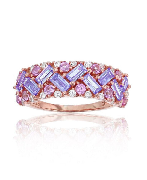 Cubic Zirconia in Sterling Silver Tanzanite and Baguette Ring