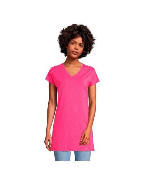 Petite Short Sleeve Jersey Extra Long Vneck Tunic