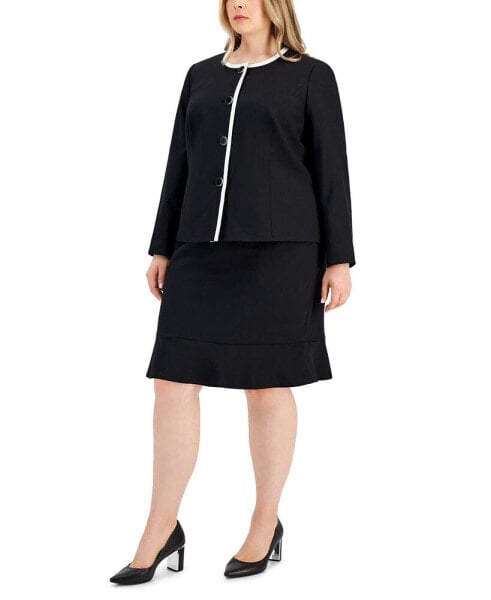 Plus Size Framed Collarless Jacket & Flounce-Hem Skirt