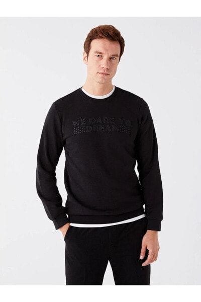 LCWAIKIKI Classic Bisiklet Yaka Uzun Kollu Baskılı Erkek Sweatshirt