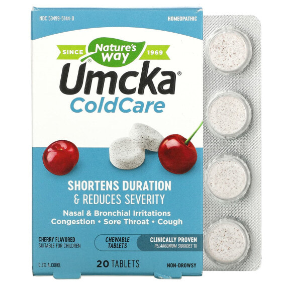 Umcka, Cold Relief Chewables, Ages 6+, Cherry, 20 Tablets