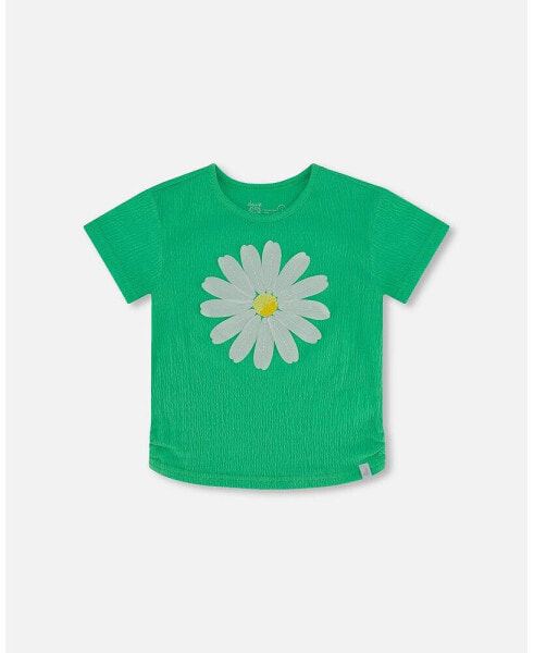 Girl Crinkle Jersey Top With Applique Spring Green - Toddler|Child