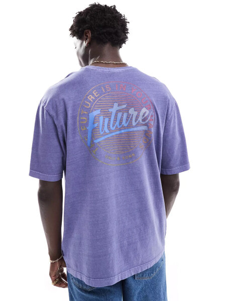 ONLY & SONS relaxed fit t-shirt with retro future back print in washed purple