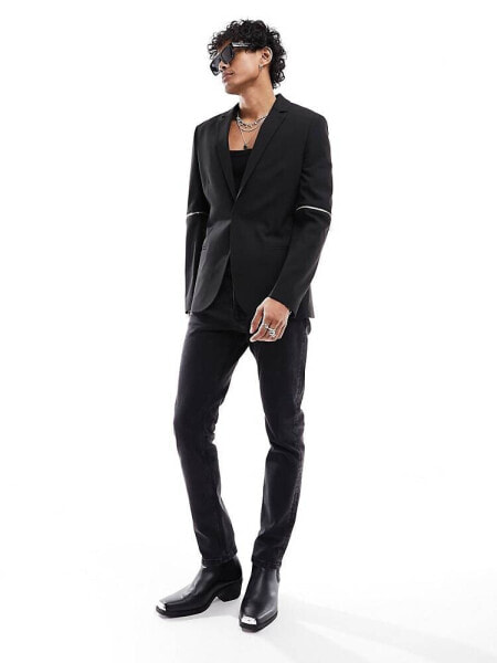 ASOS DESIGN skinny blazer with zip sleeves in black