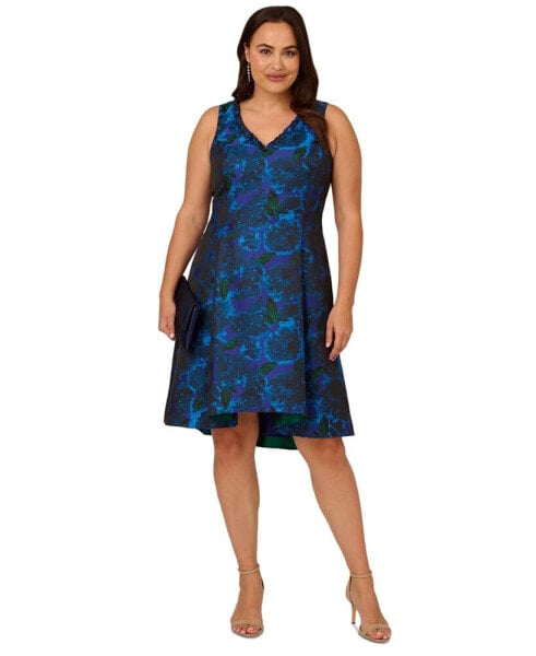 Plus Size Floral Jacquard Sleeveless Fit & Flare Dress