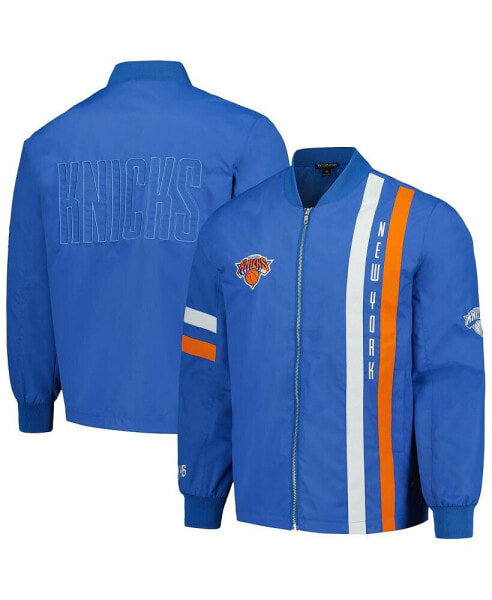 Men's and Women's Blue New York Knicks Stitch Applique Full-Zip Bomber Jacket