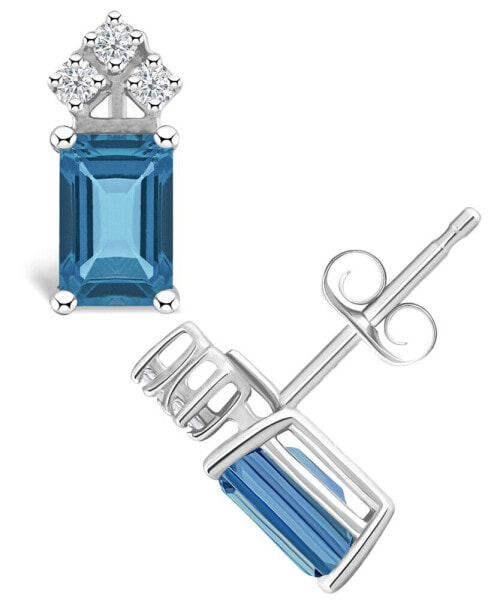 London Blue Topaz (1-3/8 ct. t.w.) and Diamond (1/8 ct. t.w.) Stud Earrings in 14K Yellow Gold or 14K White Gold