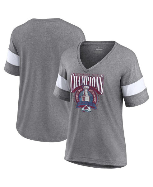 Women's Heathered Gray Colorado Avalanche 2022 Stanley Cup Champions Banner V-Neck Triblend T-shirt