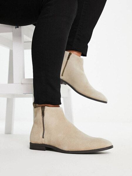 ASOS DESIGN chelsea boots in stone suede with natural sole