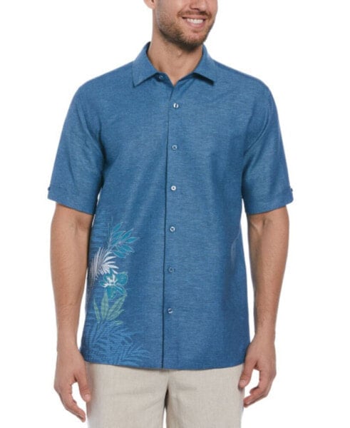 Рубашка мужская Cubavera с коротким рукавом из льняной смеси с принтом листьев растений.