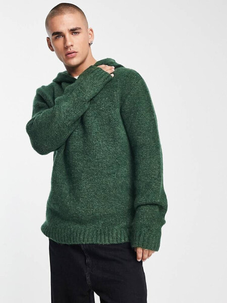 ASOS DESIGN relaxed knitted jumper with hood in green