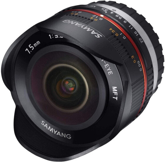 Samyang MF 7,5mm F3,5 Fisheye MFT schwarz - APS-C Sensor, 180° Bildwinkel, ideal für Reportage & enge Räume, UMC-vergütete Glaslinsen, kompakte Bauweise - inkl. Tasche