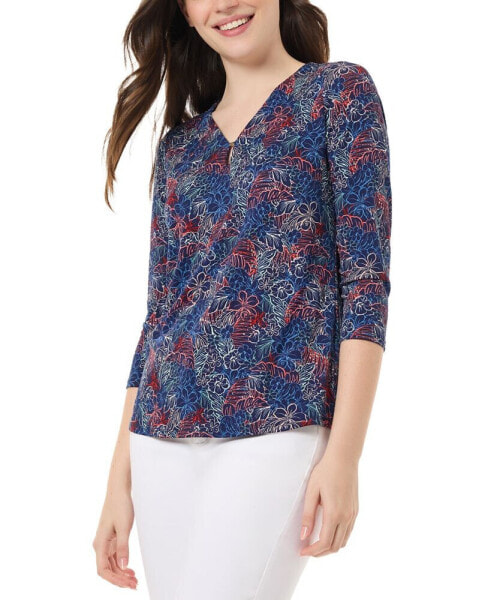 Women's Printed Moss Crepe V-Neck Top