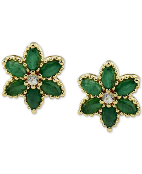 Серьги Macy's Ruby & White Topaz Flower Stud