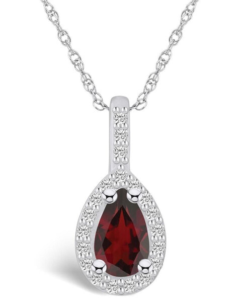 Garnet (1-1/10 Ct. T.W.) and Diamond (1/5 Ct. T.W.) Halo Pendant Necklace in 14K White Gold