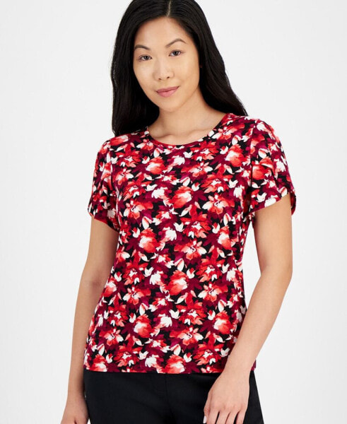 Petite Printed Tulip-Sleeve Top