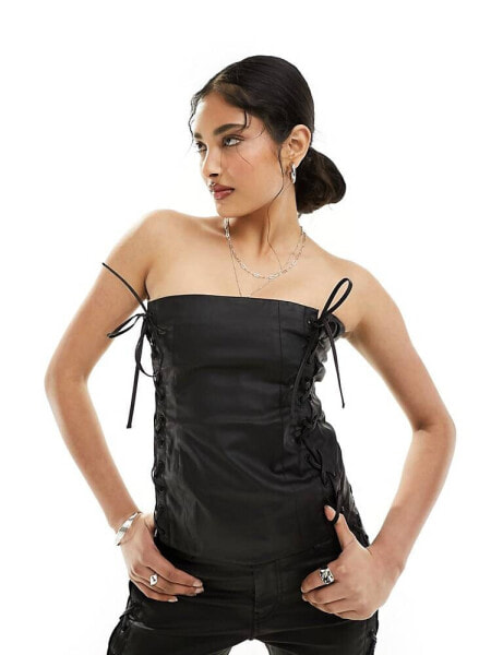 Weekday Ima co-ord lace up corset top in black