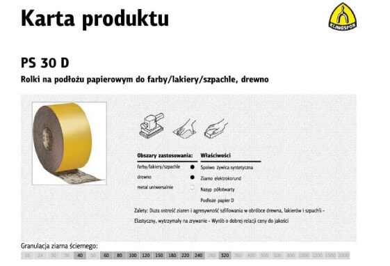 Шлифовальный ролик KLINGSPOR PS30D 115мм, 240 (50м) на бумажной основе